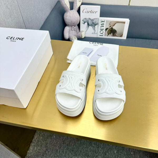 Celine Platform Slide White Leather 238140