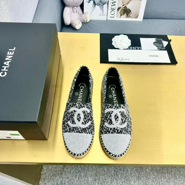 espadrilles white black tweed white sequin