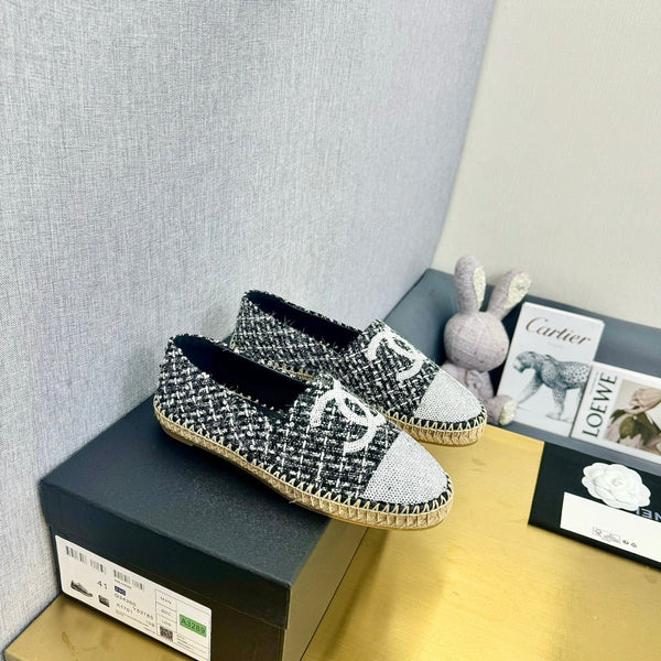 espadrilles white black tweed white sequin