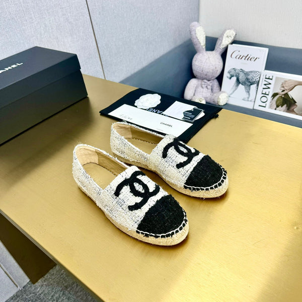 espadrilles white black tweed