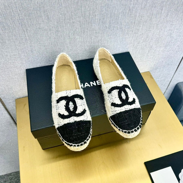 espadrilles white black tweed