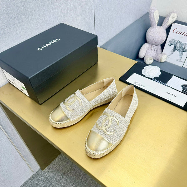 espadrilles raffia gold metalic calfskin