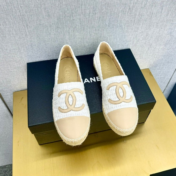 espadrilles white tweed light beige calfskin
