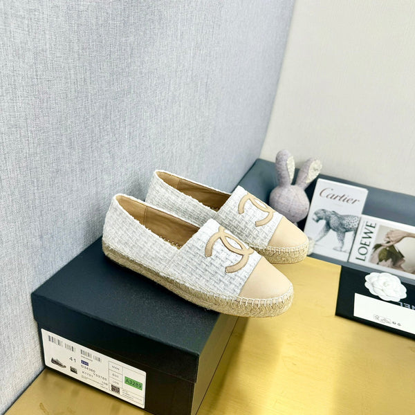 espadrilles white tweed light beige calfskin