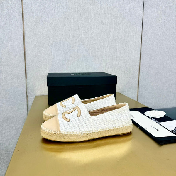 espadrilles white tweed light beige calfskin