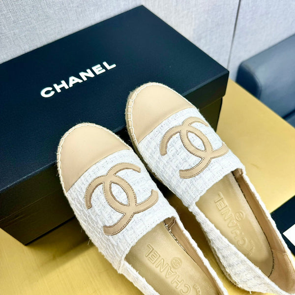espadrilles white tweed light beige calfskin