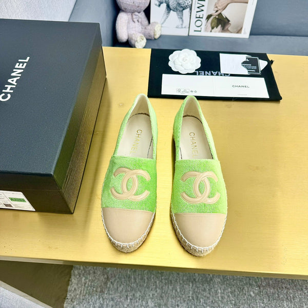 espadrilles green fabric beige calfskin