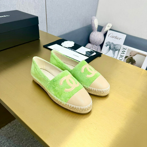 espadrilles green fabric beige calfskin