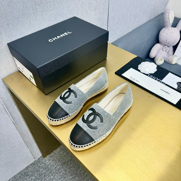 espadrilles dark grey fabric black calfskin