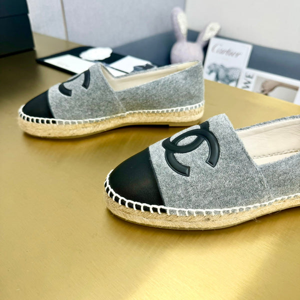 espadrilles dark grey fabric black calfskin