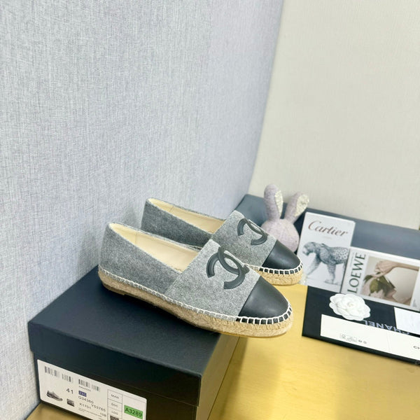 espadrilles dark grey fabric black calfskin