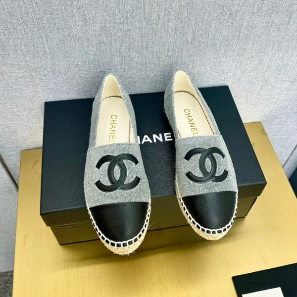 espadrilles dark grey fabric black calfskin