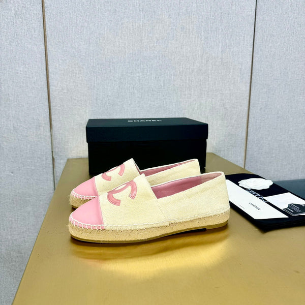 espadrilles beige fabric pink calfskin