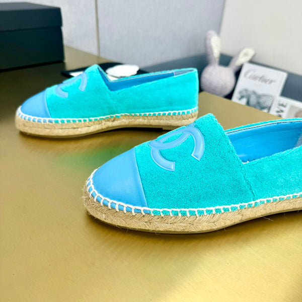 espadrilles turquoise fabric blue calfskin