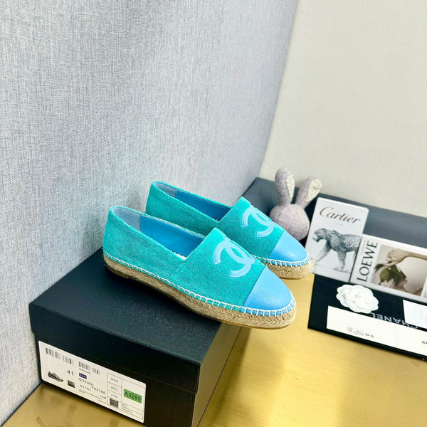 espadrilles turquoise fabric blue calfskin