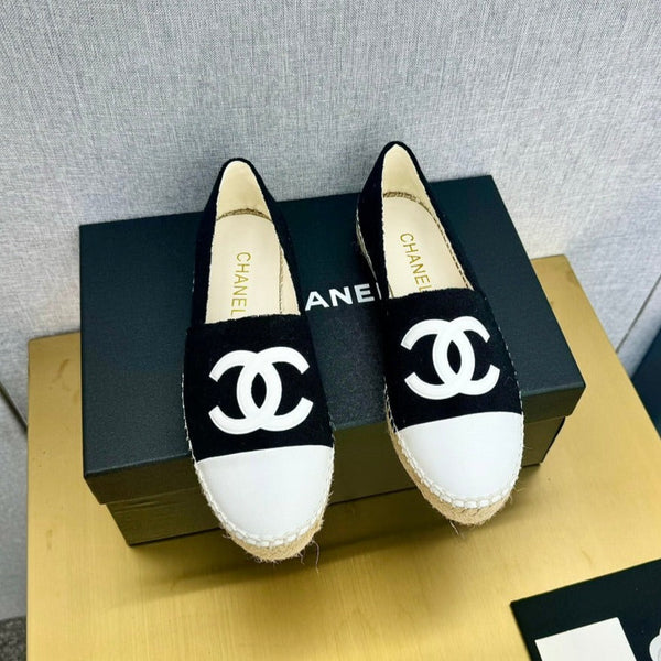 espadrilles black fabric white calfskin