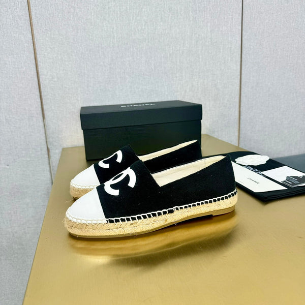 espadrilles black fabric white calfskin