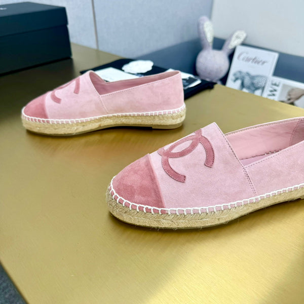 espadrillas in pelle scamosciata rosa e rosa scuro