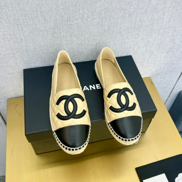 espadrilles beige black quilted calfskin