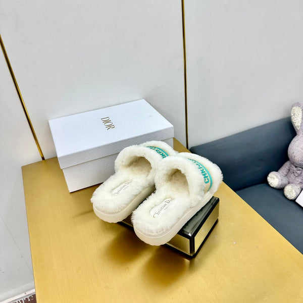 CD Dway Slide In White Mix Dark Jage Green Wool Fleece Lining And Canvas Fabric 111081