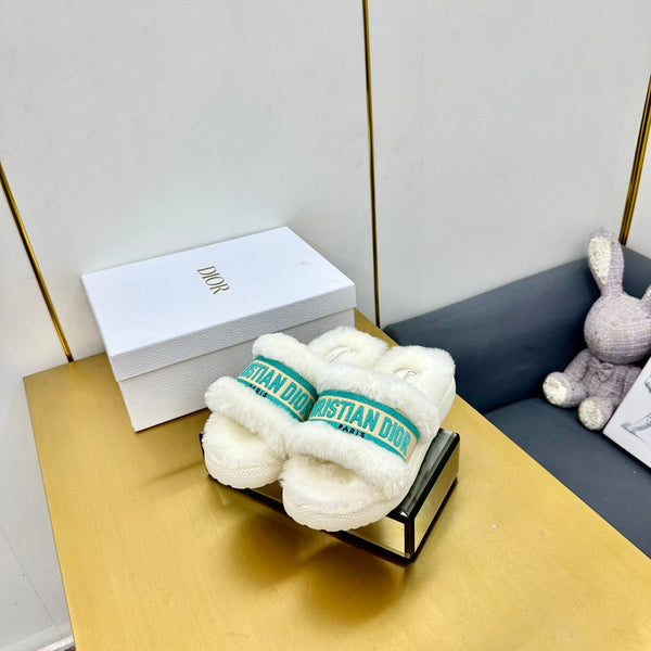 CD Dway Slide In White Mix Dark Jage Green Wool Fleece Lining And Canvas Fabric 111081