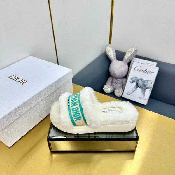 CD Dway Slide In White Mix Dark Jage Green Wool Fleece Lining And Canvas Fabric 111081