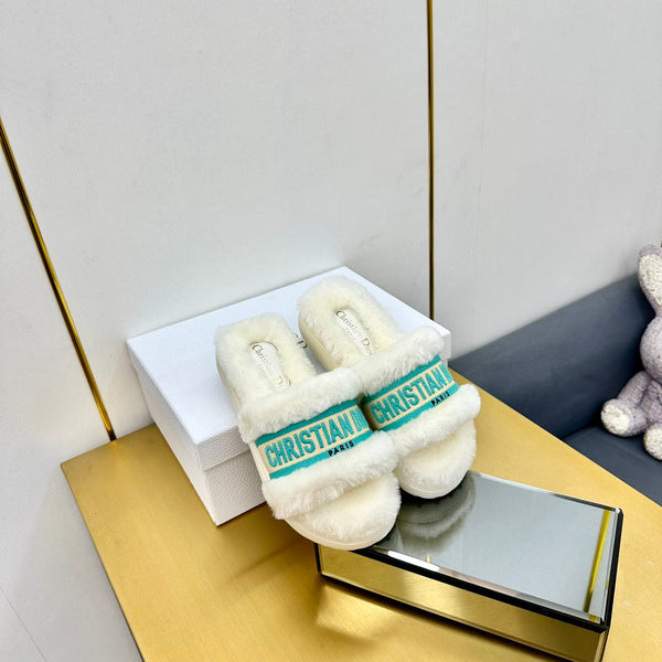 CD Dway Slide In White Mix Dark Jage Green Wool Fleece Lining And Canvas Fabric 111081