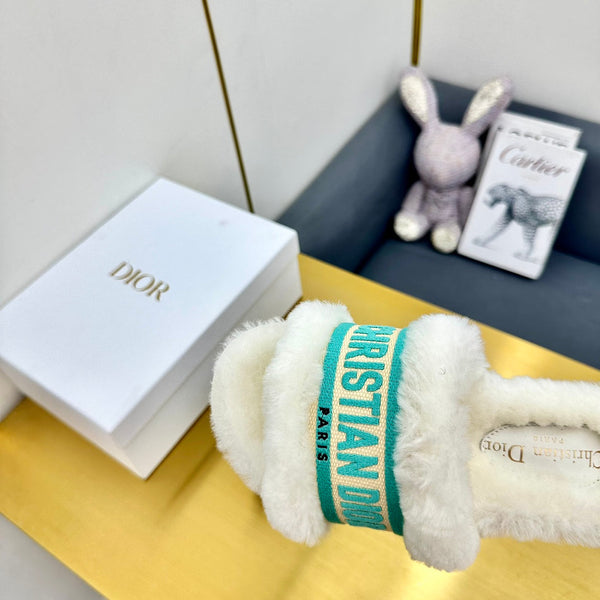 CD Dway Slide In White Mix Dark Jage Green Wool Fleece Lining And Canvas Fabric 111081