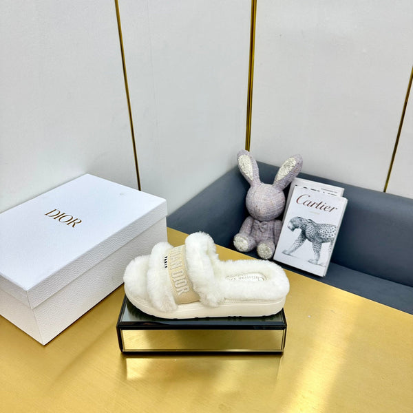 CD Dway Slide In White Mix Beige Wool Fleece Lining And Canvas Fabric 111083