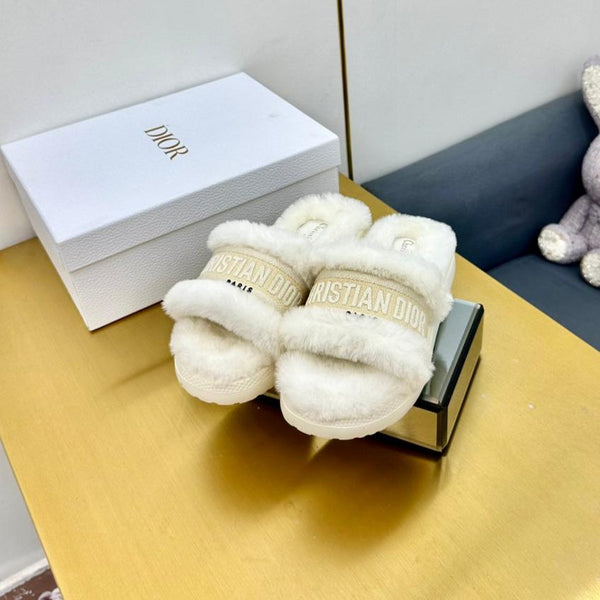 CD Dway Slide In White Mix Beige Wool Fleece Lining And Canvas Fabric 111083