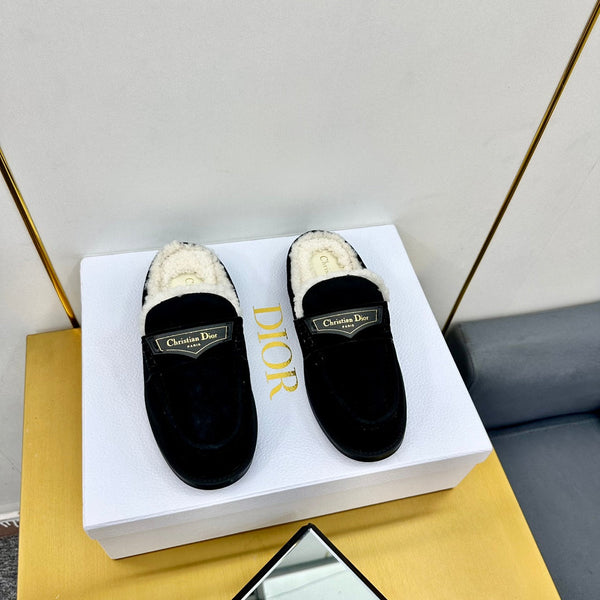 CD Boy Mule In Black Suede With Wool Fleece Lining  111828