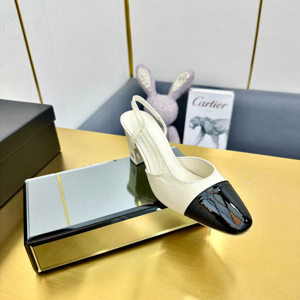 cc slingback pumps 65 in cream lambskin and black patent calfskin 137437