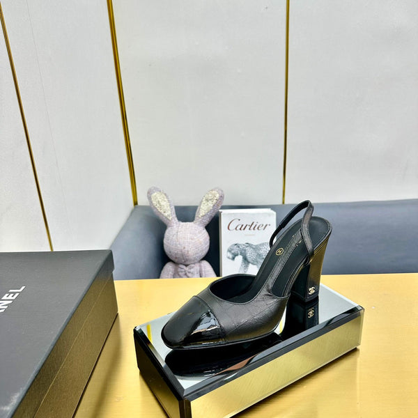 cc slingback pumps 90 in black lambskin and black patent calfskin 137448