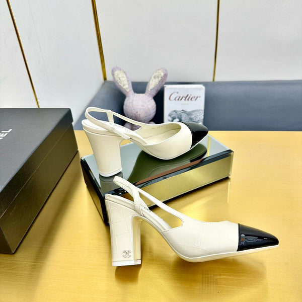 cc slingback pumps 90 in cream lambskin and black patent calfskin 137456