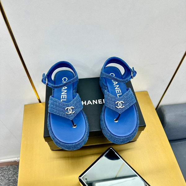 GROSGRAIN SANDAL IN COBALT BLUE FABRIC