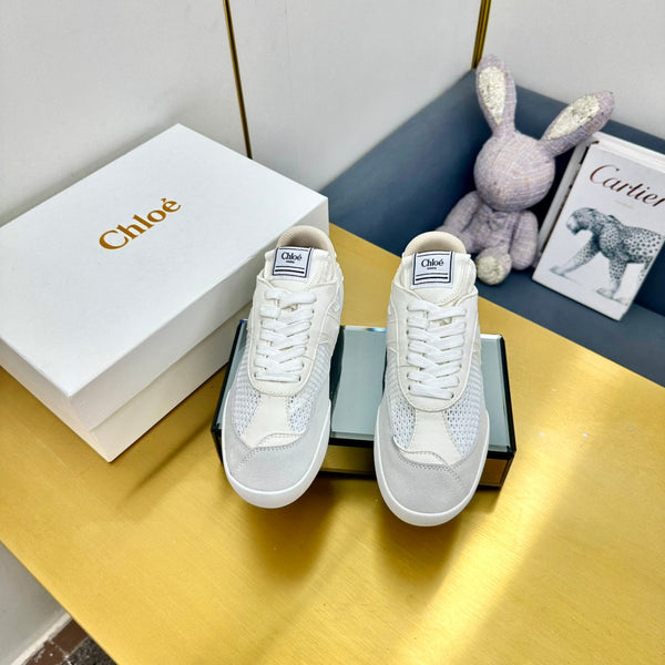 Choloe Kick Sneaker White Mesh Grey Suede