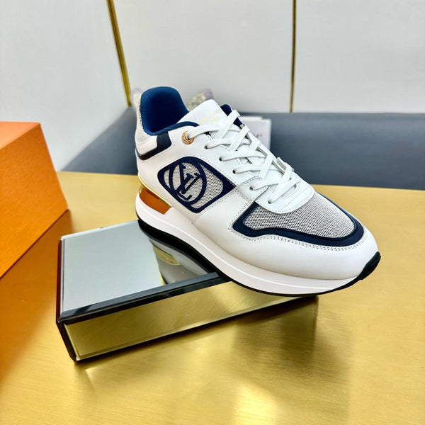 NEO RUN AWAY SNEAKER IN WHITE MIX NAVY BLUE CALFSKIN