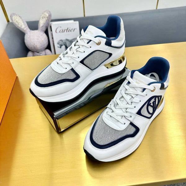 NEO RUN AWAY SNEAKER IN WHITE MIX NAVY BLUE CALFSKIN