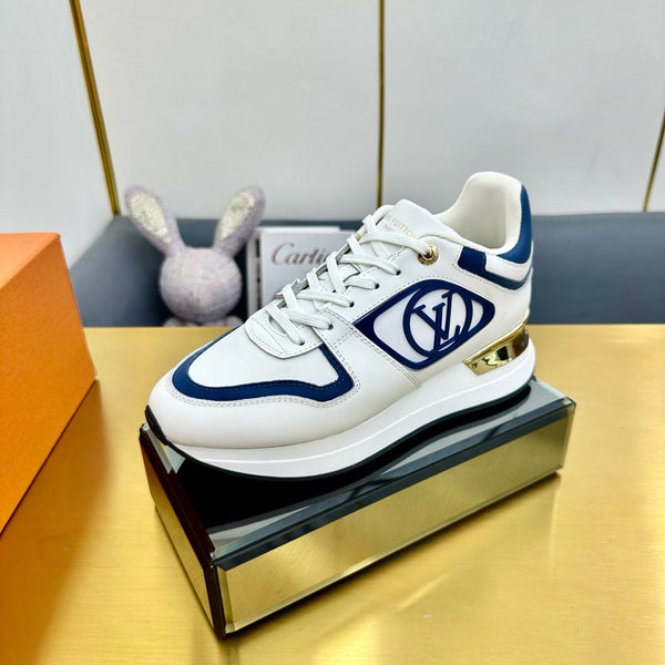 NEO RUN AWAY SNEAKER IN WHITE MIX COBALT BLUE CALFSKIN