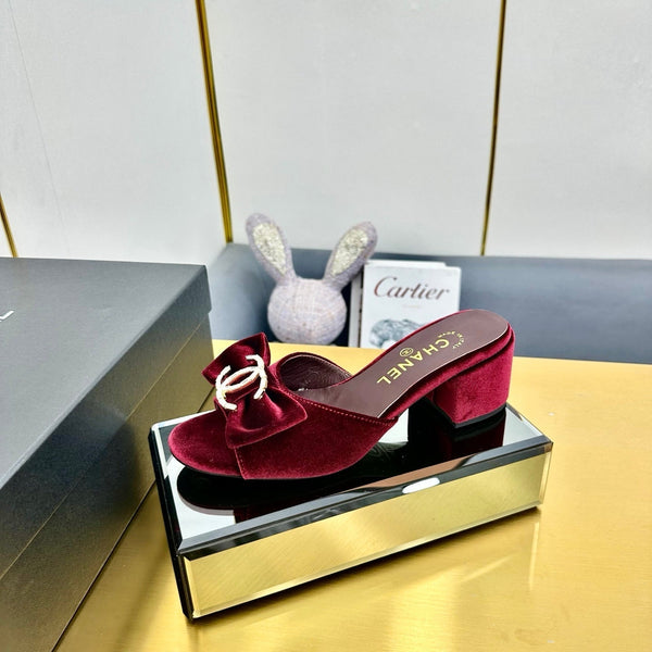 cc 25 bow mule sandal 50mm burgundy velvet 238479