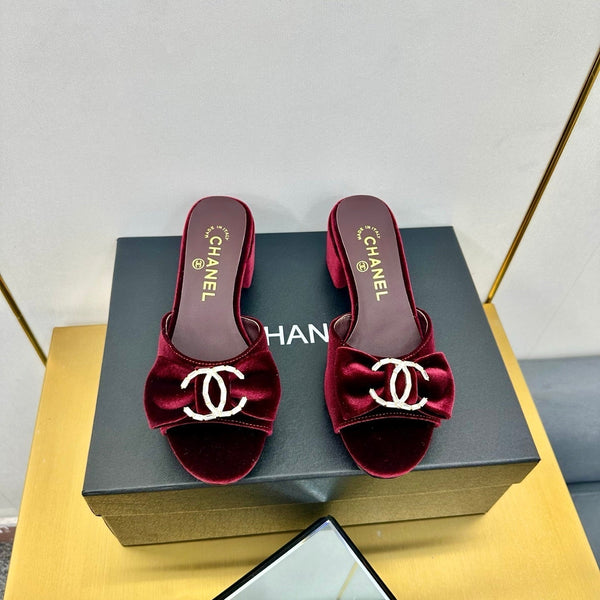 cc 25 bow mule sandal 50mm burgundy velvet 238479