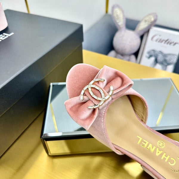 cc 25 bow mule sandal 50mm pink velvet 238480