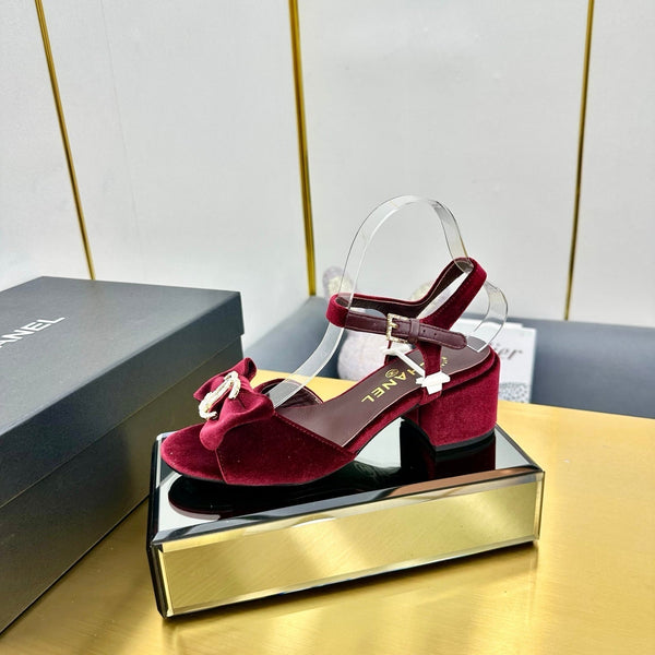 cc 25 bow sandal 50mm burgundy velvet 238484