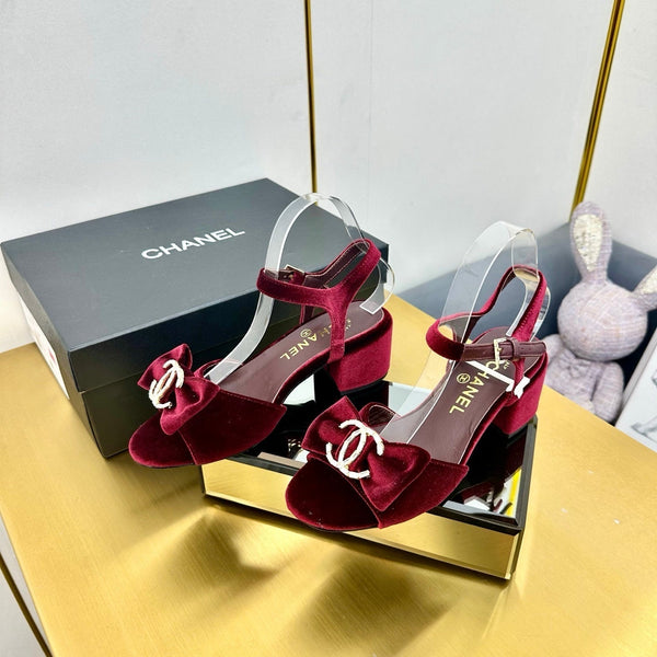 cc 25 bow sandal 50mm burgundy velvet 238484