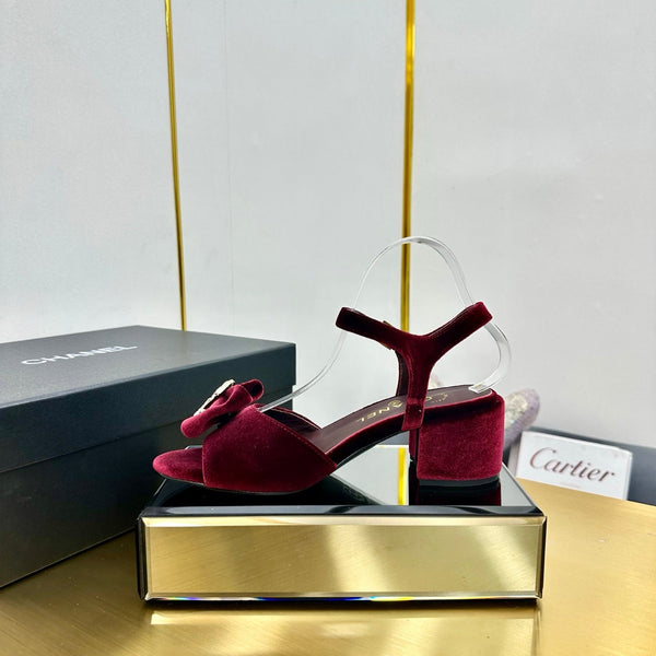cc 25 bow sandal 50mm burgundy velvet 238484