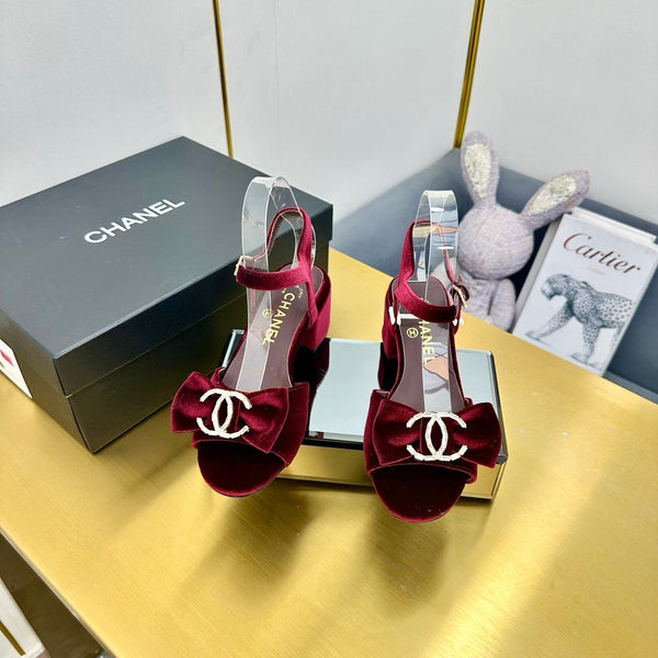 cc 25 bow sandal 50mm burgundy velvet 238484