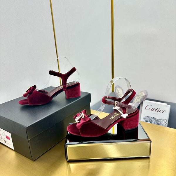 cc 25 bow sandal 50mm burgundy velvet 238484