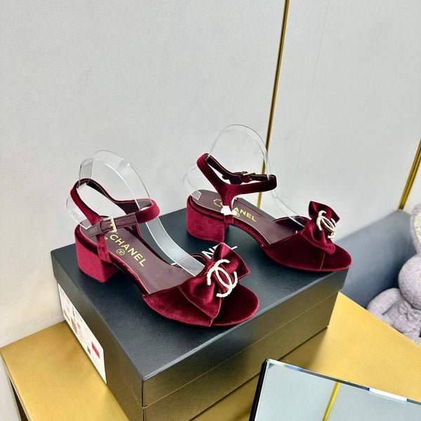 cc 25 bow sandal 50mm burgundy velvet 238484