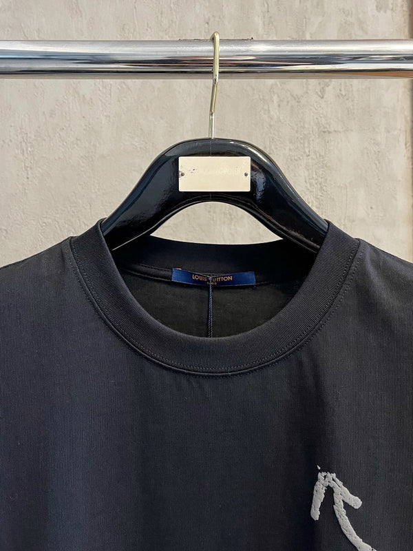 LV T-SHIRT IN BLACK PURE COTTON LOGO PRINT 238774