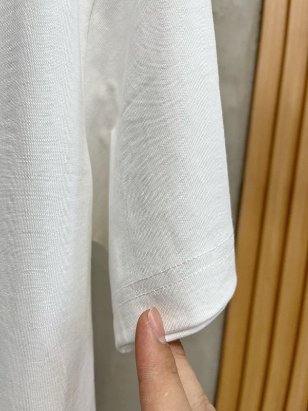 T-SHIRT LV IN PURO COTONE BIANCO CON LOGO RICAMATO 238773